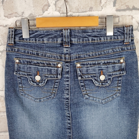 Denim Mini  Skirt Junior 5 Flap Pocket no boundaries Stretch Festival Rodeo - Picture 9 of 11